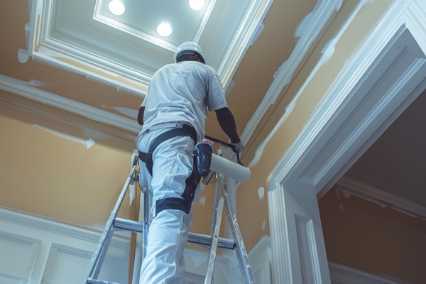 A man painting a room with white paint, adding a fresh and clean touch to the walls.